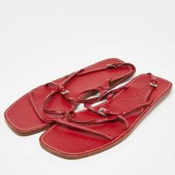 Prada Red Leather Strappy Flat Sandals Size 39