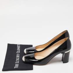 Prada Black Patent Leather Square Toe Block Heel Pumps Size 41