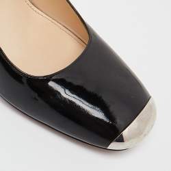 Prada Black Patent Leather Square Toe Block Heel Pumps Size 41