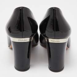 Prada Black Patent Leather Square Toe Block Heel Pumps Size 41