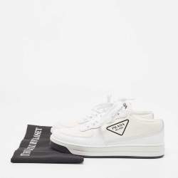 Pre Owned Prada White Leather Lace Up Low Top Sneakers Size 36.5