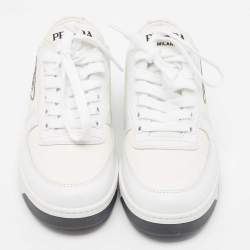 Pre Owned Prada White Leather Lace Up Low Top Sneakers Size 36.5