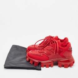 Prada Red Knit Fabric and Rubber Cloudbust Thunder Sneakers Size 37