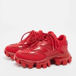 Prada Red Knit Fabric and Rubber Cloudbust Thunder Sneakers Size 37