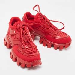Prada Red Knit Fabric and Rubber Cloudbust Thunder Sneakers Size 37