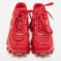 Prada Red Knit Fabric and Rubber Cloudbust Thunder Sneakers Size 37