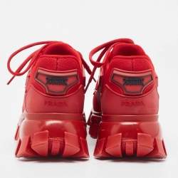 Prada Red Knit Fabric and Rubber Cloudbust Thunder Sneakers Size 37