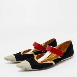 Prada Multicolor Suede and Patent Pointed Toe Ballet Flats Size 38