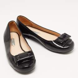Prada Black Patent Leather Bow Ballet Flats Size 38