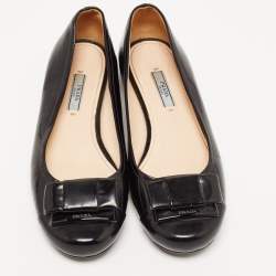 Prada Black Patent Leather Bow Ballet Flats Size 38