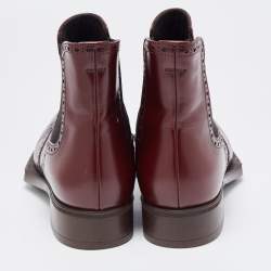 Prada Burgundy Leather Brogue Ankle Boots Size 38.5