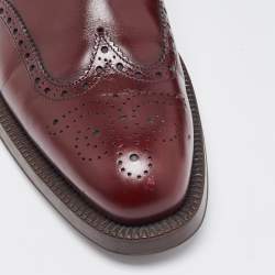 Prada Burgundy Leather Brogue Ankle Boots Size 38.5