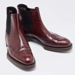Prada Burgundy Leather Brogue Ankle Boots Size 38.5