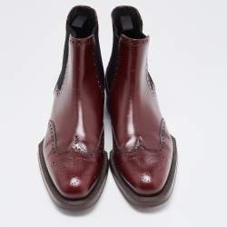 Prada Burgundy Leather Brogue Ankle Boots Size 38.5