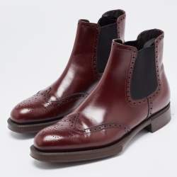 Prada Burgundy Leather Brogue Ankle Boots Size 38.5