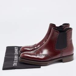 Prada Burgundy Leather Brogue Ankle Boots Size 38.5