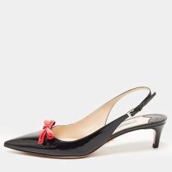 Prada Black/Red Patent Leather Bow Pointed Toe Slingback Sandals Size 40.5