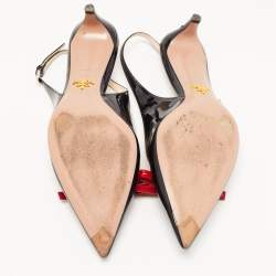 Prada Black/Red Patent Leather Bow Pointed Toe Slingback Sandals Size 40.5