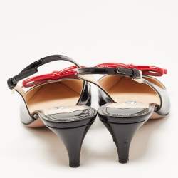 Prada Black/Red Patent Leather Bow Pointed Toe Slingback Sandals Size 40.5