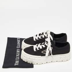 Pre Owned Prada Black Canvas Double Wheel Lace Up Sneakers Size 38