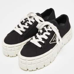 Pre Owned Prada Black Canvas Double Wheel Lace Up Sneakers Size 38