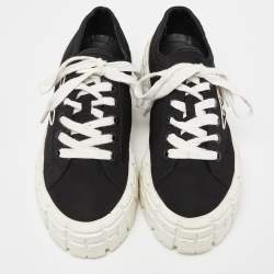 Pre Owned Prada Black Canvas Double Wheel Lace Up Sneakers Size 38