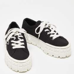 Pre Owned Prada Black Canvas Double Wheel Lace Up Sneakers Size 38