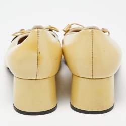Pre Owned Prada Yellow/Black Patent Leather Bow Block Heel Pumps Size 38.5