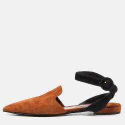 Prada Brown Suede Pointed Toe Ankle Strap Flat Mules Size 37