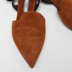 Prada Brown Suede Pointed Toe Ankle Strap Flat Mules Size 37