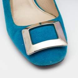 Prada Blue Suede Block Heel Pumps Size 39.5