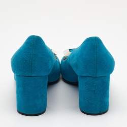 Prada Blue Suede Block Heel Pumps Size 39.5