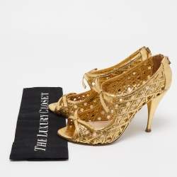 Prada Gold Leather Bow Open Toe Caged Sandals Size 38.5