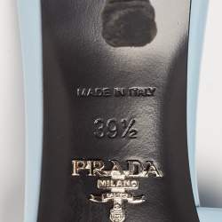 Pre Owned Prada Light Blue Leather Brushed Heel Slide Sandals Size 39.5