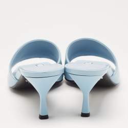 Pre Owned Prada Light Blue Leather Brushed Heel Slide Sandals Size 39.5