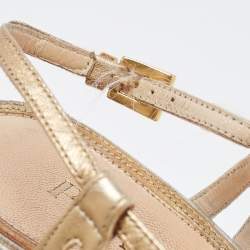 Pre Owned Prada Silver/Gold Leather Bow Strappy Slingback Sandals Size 38.5