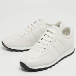 Prada White Leather Trainers Lace Up Sneakers Size 38