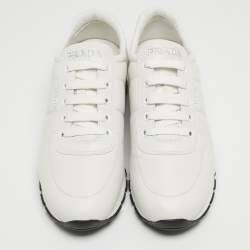 Prada White Leather Trainers Lace Up Sneakers Size 38