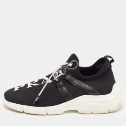 Pre Owned Prada Black Logo Knit Fabric Low Top Sneakers Size 38
