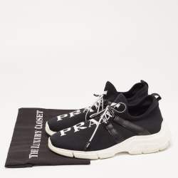 Pre Owned Prada Black Logo Knit Fabric Low Top Sneakers Size 38
