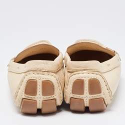 Pre Owned Prada Beige Leather Ring Buckle Loafers Size 38.5