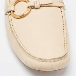 Pre Owned Prada Beige Leather Ring Buckle Loafers Size 38.5