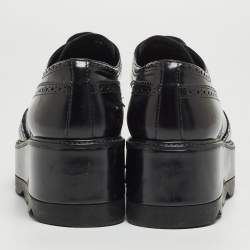 Prada Black Brogue Leather Platform Lace Up Wedge Platform Sneakers Size 39