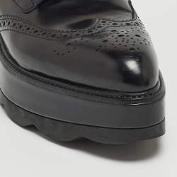 Prada Black Brogue Leather Platform Lace Up Wedge Platform Sneakers Size 39