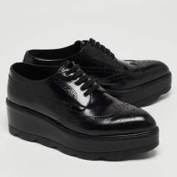 Prada Black Brogue Leather Platform Lace Up Wedge Platform Sneakers Size 39