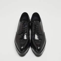 Prada Black Brogue Leather Platform Lace Up Wedge Platform Sneakers Size 39