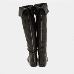 Pre Owned Prada Black Leather Knee Length Boots Size 38.5