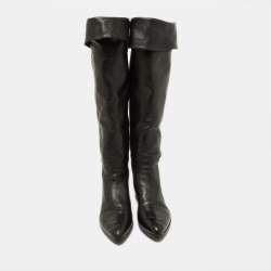 Pre Owned Prada Black Leather Knee Length Boots Size 38.5