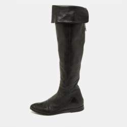 Pre Owned Prada Black Leather Knee Length Boots Size 38.5