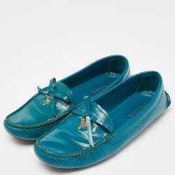 Pre Owned Prada Blue Patent Leather Slip On Loafers Size 38